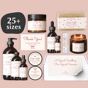Product Label Cosmetic Love Label Template Gift Box Spa Label Packaging Jar Candle Gift Set Valentines Day Thank You Card Template Jar Label