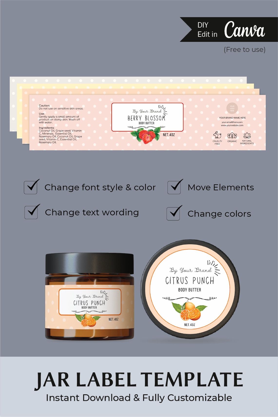 Fun Body Butter Jar Label Template Body Scrub Jar Label Wrap Etsy Canada