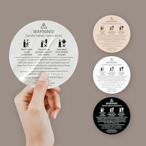 Editable Candle Warning Label Template Candle Safety Label Round Sticker Candle Label Safety Sticker Candle Safety Label Canva Template 2&quot;