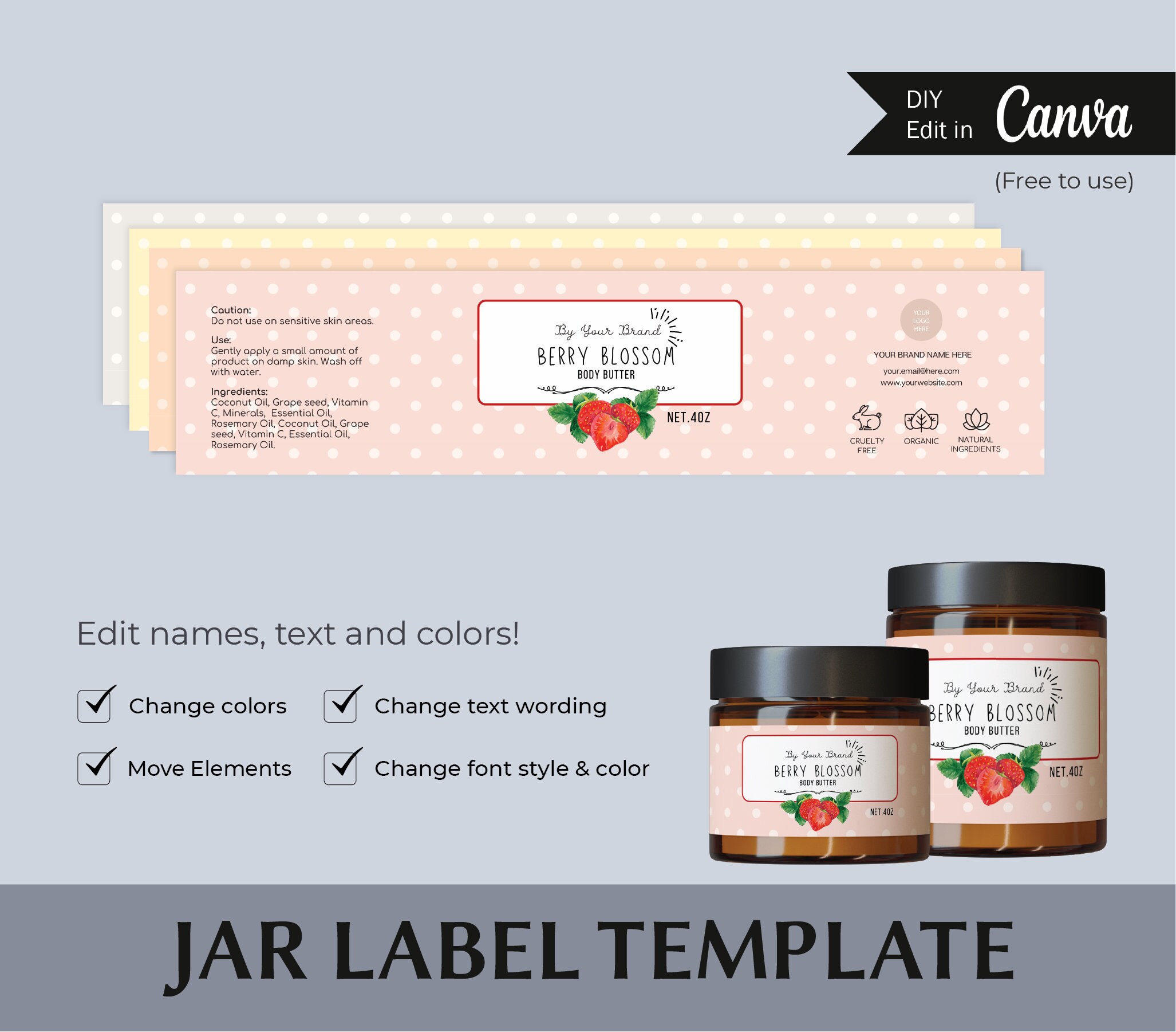 Fun Body Butter Jar Label Template Body Scrub Jar Label Wrap Etsy Canada