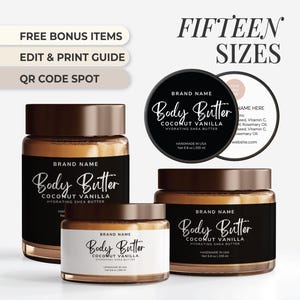 Etiketsjabloon bodyboter Productetiket voor bodyscrub Etiket voor pot Aangepast etiket New Business Huidverzorgingsproductetiket Professioneel ontwerp