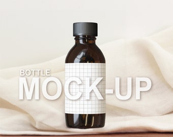 Flaschenetikett Mockup Flaschenetikett MockUp Flasche für ätherisches Öl Mockup Bernstein Flasche Mockup Kronkorken Mockup Minimalistisches Flaschen Mockup Etikett