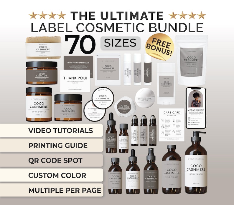 Editable Cosmetic Label Templates Cosmetic Bundle Label Custom Product Label