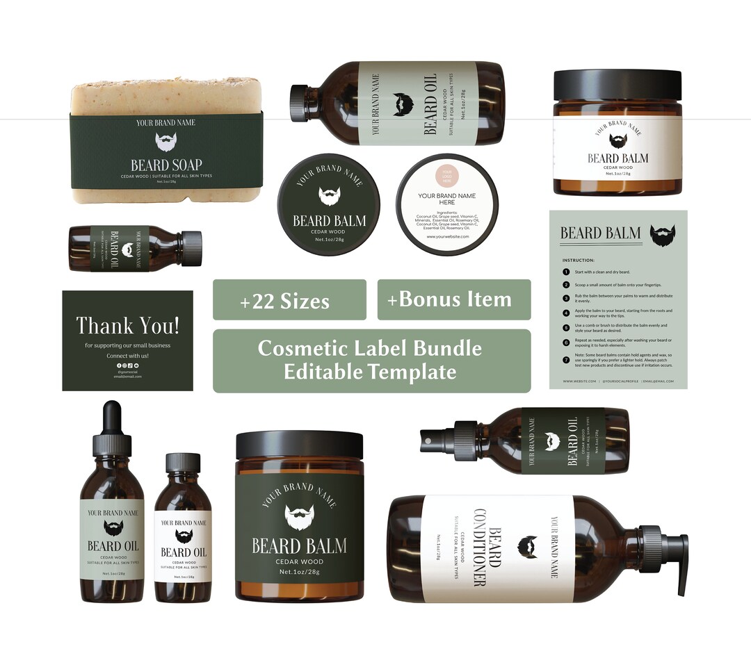Beard Balm Label Male Cosmetic Product Label Template Beard Oil Bottle