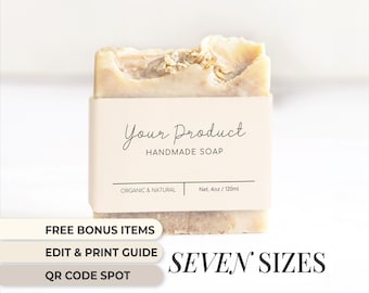 May include: A white bar of soap with a label that reads "Your Product Handmade Soap Organic & Natural Net. 4oz / 120ml". The soap is on a white background.