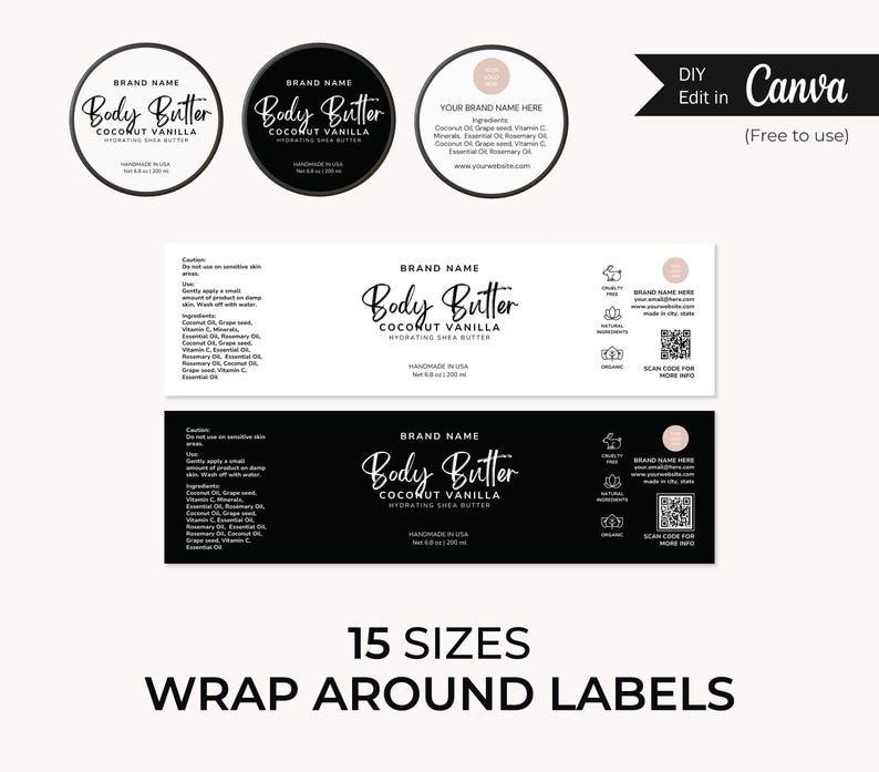 Body Butter Label Template Product Label for Body Scrub Label for Jar