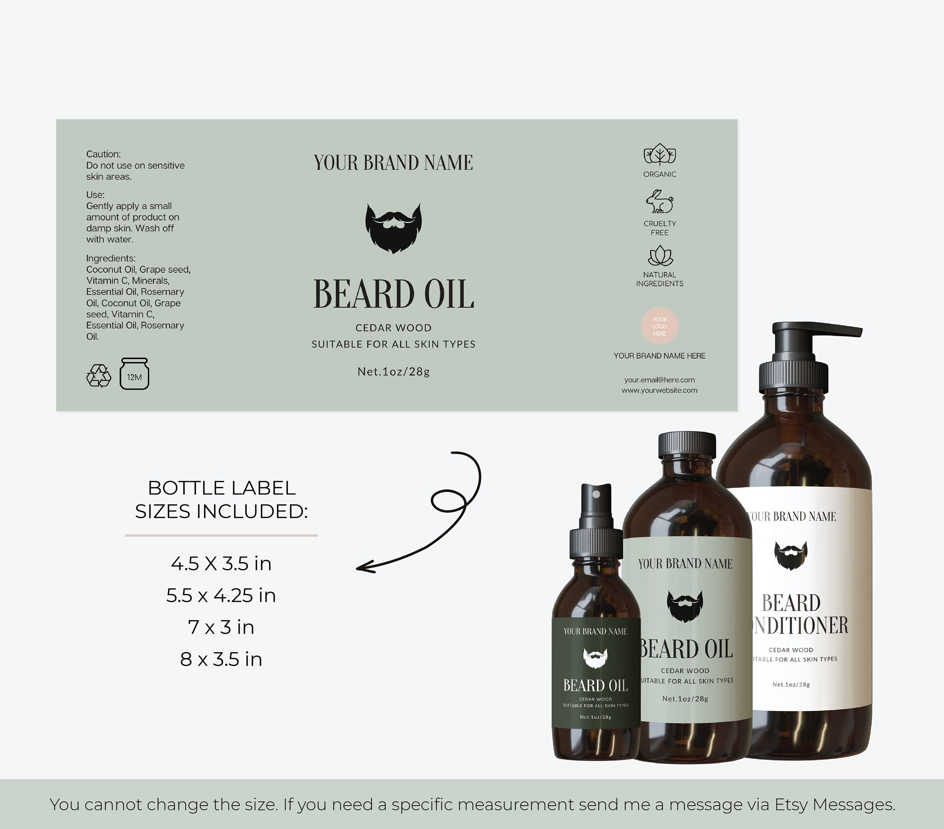 Beard Balm Label Male Cosmetic Product Label Template Beard Oil Bottle ...