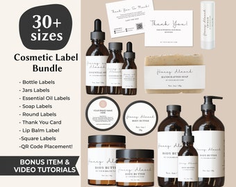 Minimalistic Cosmetic Label Bundle Body Butter Label Body Scrub Label Jar 8oz Bottle Label 4oz Essential Oil Spa Label Soap Canva Template