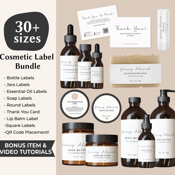 Minimalistic Cosmetic Label Bundle Body Butter Label Body Scrub Label Jar 8oz Bottle Label 4oz Essential Oil Spa Label Soap Canva Template