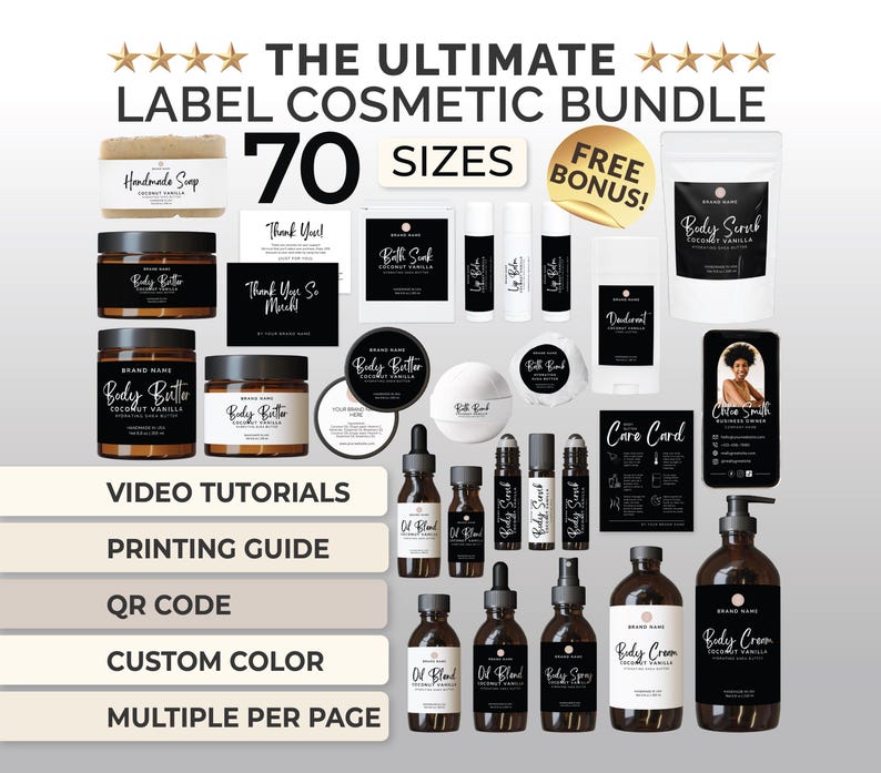 Editable Cosmetic Label Templates Cosmetic Bundle Label Custom Product Label