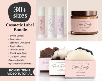 May include: A set of cosmetic labels for various products, including lip balm, soap, and body butter. The labels feature a pink and white color scheme with a handwritten font. The text on the labels reads "Cotton Candy", "Sweet Sunshine", and "Bubble Gum". The labels are designed for use with a variety of cosmetic products.