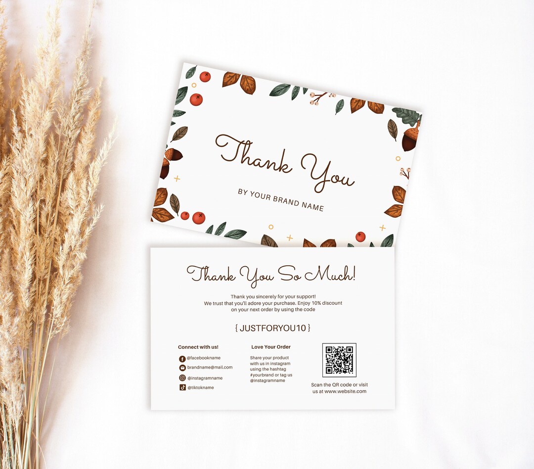 Autumn Thank You Card Fall Insert Card Autumn Thank Card Business QR ...