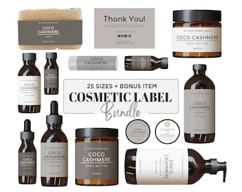 Minimalistic Cosmetic Label Product Template Body Butter Label Template Skincare Label Custom Spa Box Label Bundle Soap Label Canva DIY Jar