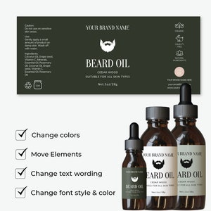 Beard Oil Bottle Label Printable Bottle Sticker Essential Oil Bottle Label 4oz