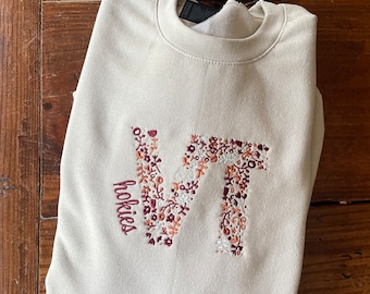 Virginia Tech/VT/Hokies Floral Embroidered Hoodie/Graduation Gift