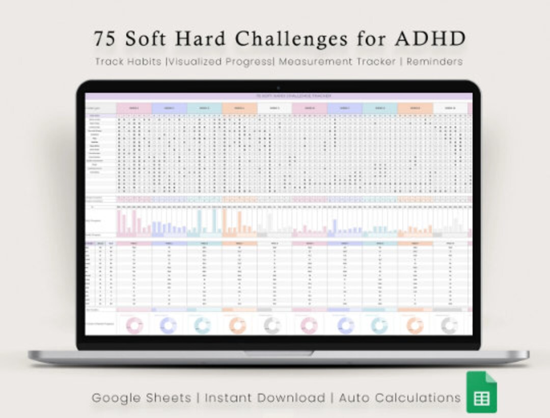 75 Soft Hard Challenge Tracker Spreadsheet Template for Google Sheets