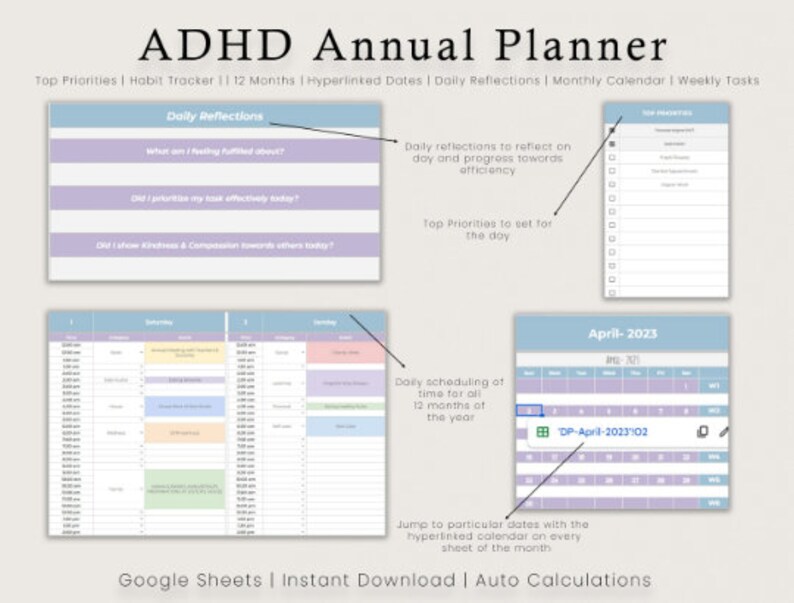 ADHD Life Planner for Google Spread Sheet, Google Sheets, Google Sheet