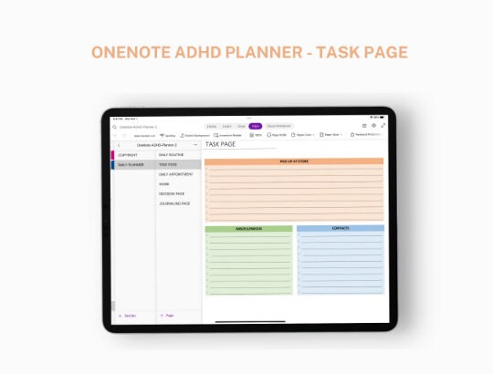 ONENOTE Adhd Planner Onenote Adhd Planner Digital Adhd Planner for