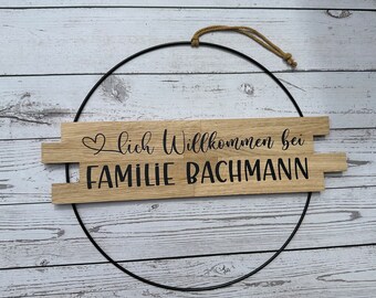 Türkranz | Türschild | Ring | Willkommen | Familie | Namensschild | Kranz | minimalistisch | Nachname | Weihnachtsgeschenk | Klötzchen Holz