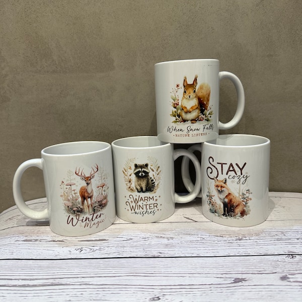 Personalisierte Tasse | Kaffeetasse mit Namen Wintermotiv | Porzellantasse | besondere Geschenkidee | Weihnachtsgeschenk | Waldtiere Schnee