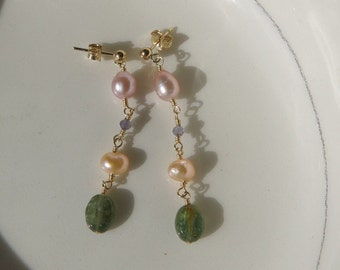 Boucles d'oreilles handmade gold filled perles naturelles