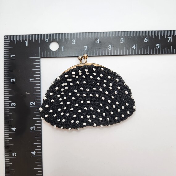 Vintage Beaded Crochet Coin Purse Black - image 2