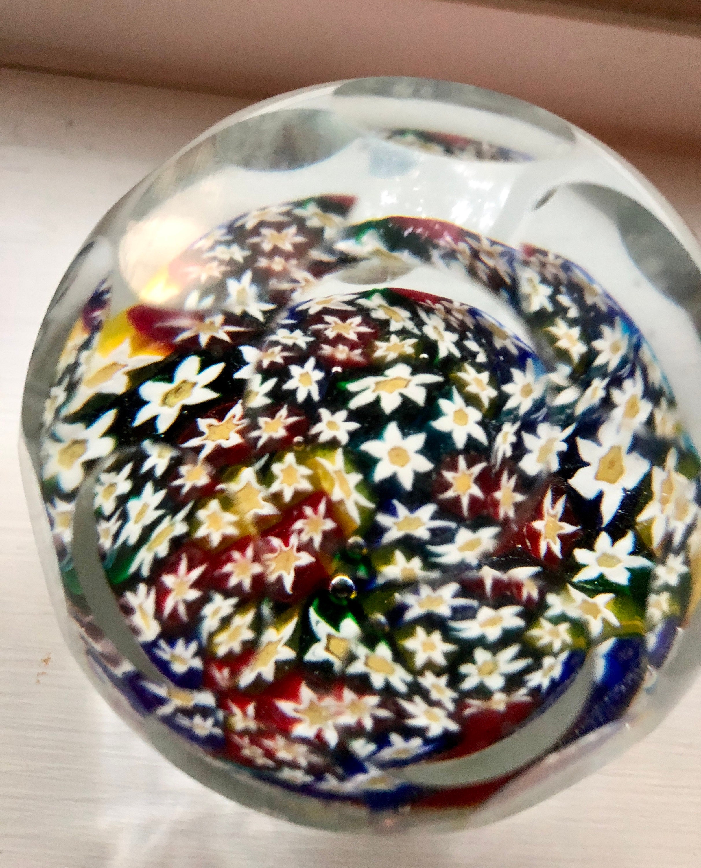 Italian Midcentury Murano Art Glass Paperweight with Floral Motif