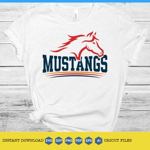 Logotipo del equipo Mustangs SVG: Mascota escolar, fútbol americano (descarga digital)