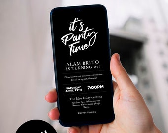 Party Digital Minimal Modern Invitation, Mobile Invitation, Simple Black and White Text Message Invite, e-invite Phone Invitations