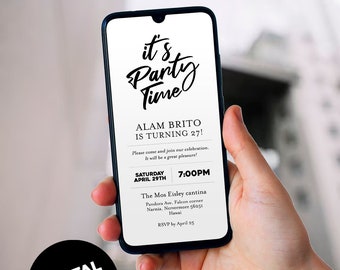 Party Digital Minimal Modern Invitation, Mobile Invitation, Simple Black and White Text Message Invite, e-invite Phone Invitations