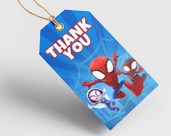 spidey grazie tag, spidey invito, spidey invito, spidey party, spidey Compleanno, spidey e i suoi fantastici amici