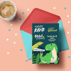 Dino invite, Dino  party, Dino invitation, Dino theme, Dinosaur invite, T-rex invite