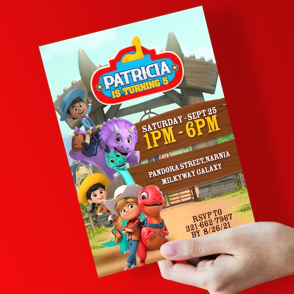 Invitación de cumpleaños de Dino Ranch, fiesta de Dino Ranch