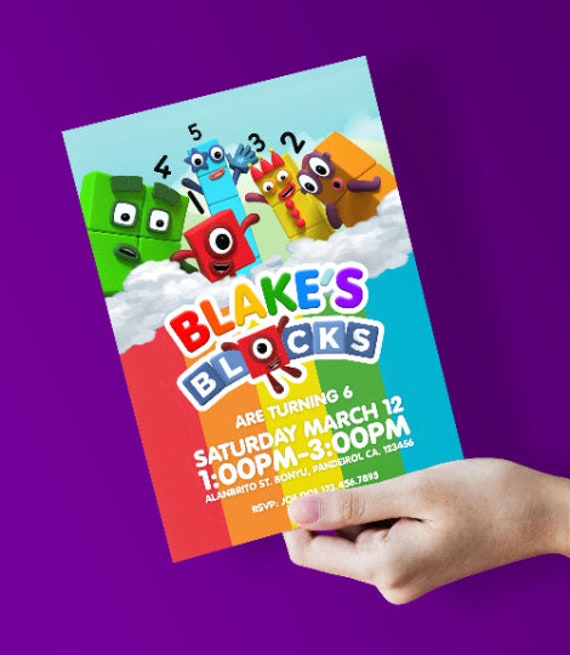 NUMBERBLOCKS BIRTHDAY INVITATION NUMBER BLOCKS PARTY INVITATION CUSTOM