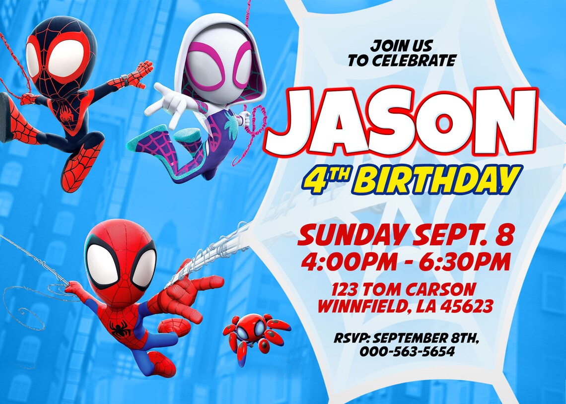 Invitación de cumpleaños de Spidey Spider Gwen Spiderman Etsy México