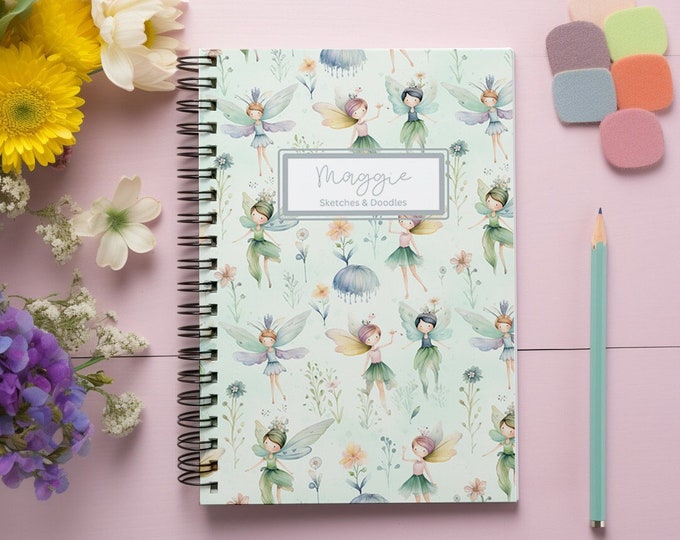 Personalized Kids Journal with Fairy Watercolor Pattern, Notebook for Kids, Gifts for Girls, Kids Sketchbook