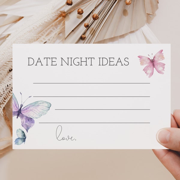 Date Night Ideas Bridal Shower Card, Butterfly Bridal Shower, Bachelorette Party Ideas, Shower Activity, Instant Download, Editable Template