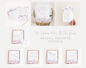 Butterfly Bridal Shower Invite Bundle, He Gives Her Butterflies Invitation, From Miss To Mrs.,Purple Pink Blue, Games, Editable Template