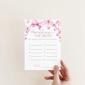 How Old Was The Bride Game, Butterfly Bridal Shower Games, Bride Trivia, Bridal Shower Activity, Instant Download, Editable Template
