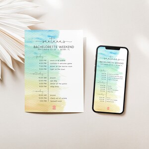Beach Bachelorette Itinerary, Bachelorette Weekend Schedule, From Miss To Mrs., Girls Trip Plans, Bachelorette Party, Editable Template