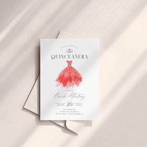 Red Dress Quinceanera Invite, Red Quince Invitation, Modern 15, Sweet 16, Printable PDF, Editable Template