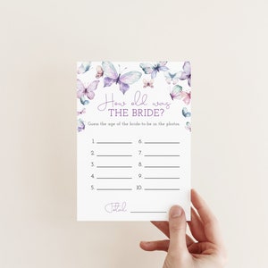 How Old Was The Bride Game, Butterfly Bridal Shower Games, Bride Trivia, Bridal Shower Activity, Instant Download, Editable Template