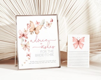 Peach Butterfly Advice For Bride To Be, Advice And Wishes, He Gives Her Butterflies, Neutral Pink Orange Tones, Editable Template