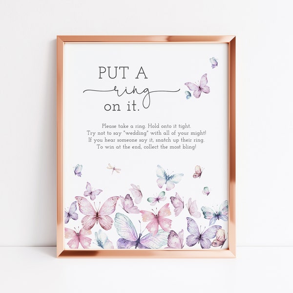 Put A Ring On It Butterfly Bridal Shower Game, Don't Say Wedding, Do Not Say Bride, He Gives Her Butterflies, Activity, Editable Template