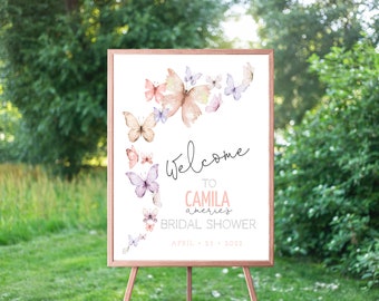 Peach Lavender Butterflies Bridal Shower Welcome Sign, Bachelorette Party, Lifetime Of Butterflies, Instant Download, Editable Template