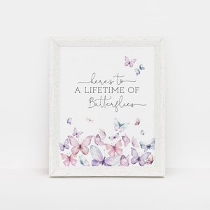 Here&#39;s To A Lifetime Of Butterflies Sign, Bachelorette, Bridal Shower Party Decor, Gifts And Cards, Instant Download, Editable Template