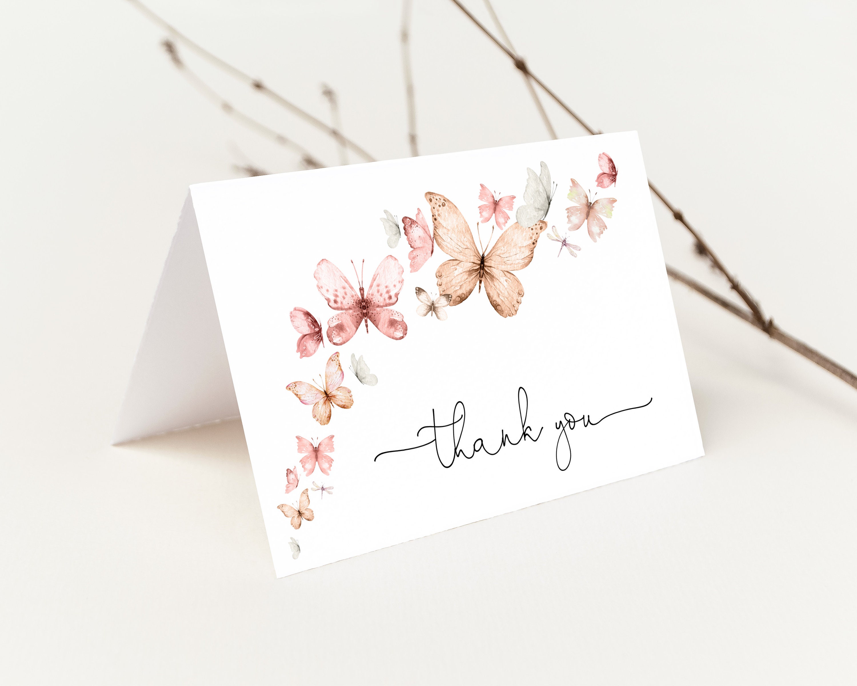 Peach Butterfly Thank You, Bridal Shower Card, He Gives Her Butterflies