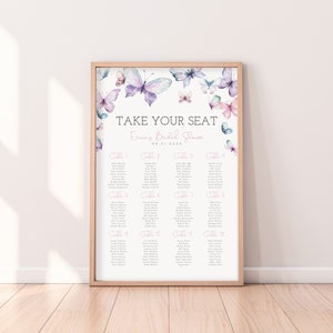 Butterfly Seating Chart, He Gives Her Butterflies Sign, From Miss To Mrs., Bridal Shower Table Chart, Baby Shower Seating, Editable Template