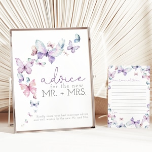 Butterfly Advice For Bride To Be, Advice And Wishes, Mr. And Mrs. Sign, He Gives Her Butterflies, Pink Purple And Blue, Editable Template