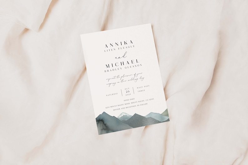 Mountain Wedding Invite, Outdoors Invitation, Simple Elegant ...